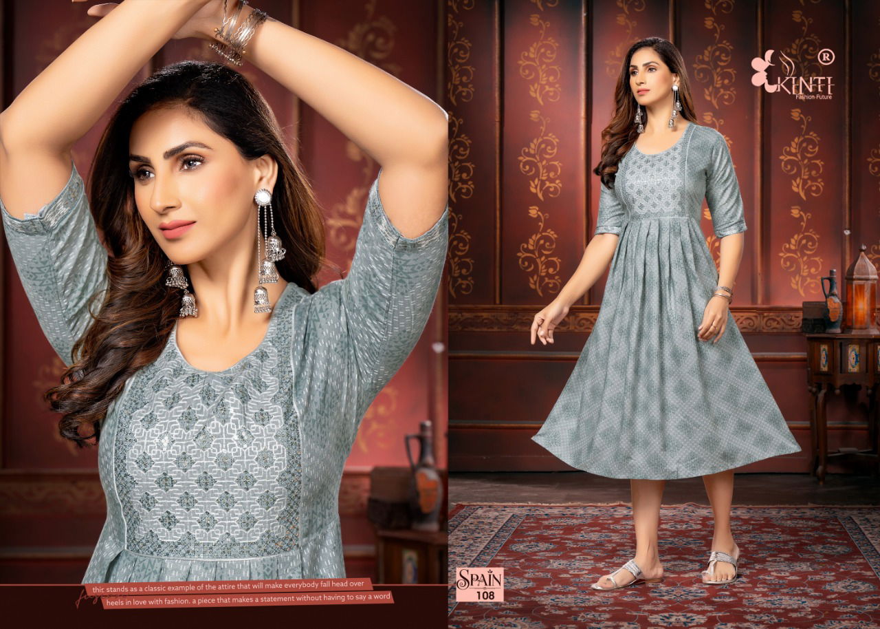 Kinti Spain Ethnic Wear Heavy Rayon Wholesale Kurti Collection